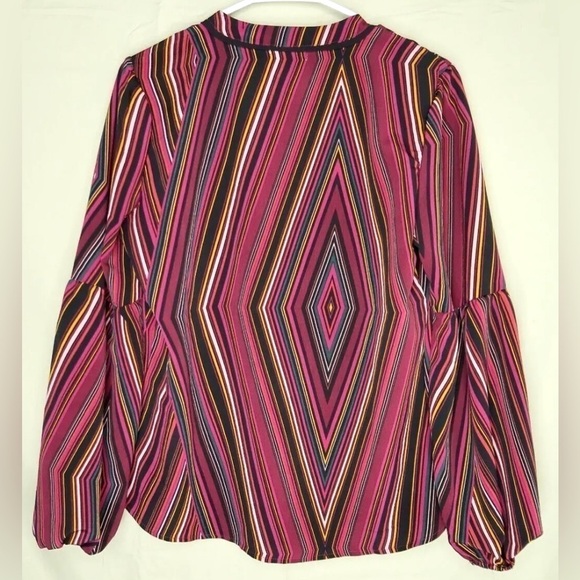Maurices Geometric Stripe Tunic Top Tie Neck Long Sleeve Oversized - Picture 6 of 12